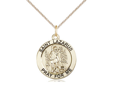 14kt Gold Filled St. Lazarus Patron Saint Medal Necklace with 18 inch Curb Chain by Bliss Manufacturing