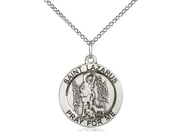 Sterling Silver St. Lazarus Patron Saint Medal Necklace with 18 inch Curb Chain by Bliss Manufacturing