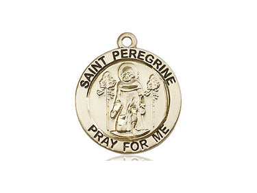14kt solid gold St. Peregrine patron saint square medal pendant, 3/4 inch by 3/4 inch, handcrafted by Bliss
