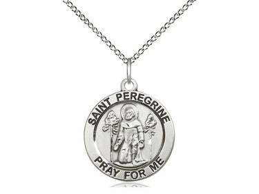 Sterling Silver St. Peregrine Square Patron Saint Medal Necklace 3/4 inch on 18 inch Chain by Bliss Manufacturing USA