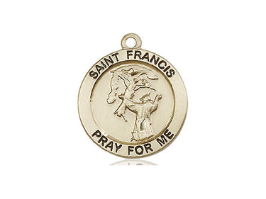 14kt solid gold St. Francis patron saint medal pendant, 3/4 x 3/4 inches square, handcrafted in USA by Bliss Manufacturing