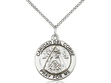 Sterling silver Caridad del Cobre medal necklace with 7/8 x 3/4 inch pendant on 18 inch chain by Bliss