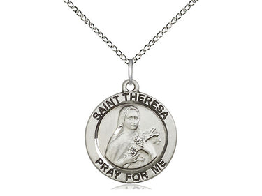 Sterling silver St. Theresa patron saint medal necklace 3/4 inch pendant 18 inch curb chain by Bliss