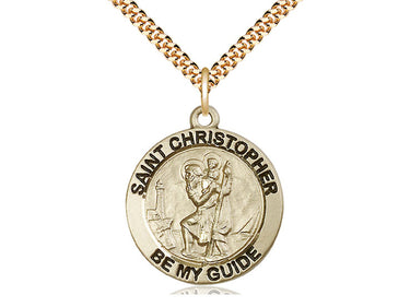 14kt Gold Filled St. Christopher Patron Saint Medal Necklace 1 inch x 7/8 inch Medium with 24 inch Curb Chain Bliss Manufacturing