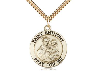 14kt Gold Filled St. Anthony Patron Saint Medal Necklace 1x7/8 inch with 24 inch Curb Chain by Bliss