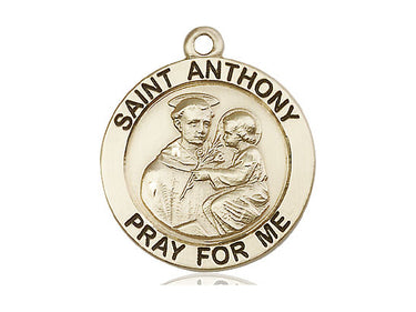 14kt solid gold St. Anthony of Padua patron saint medal pendant, 1 x 7/8 inches, handcrafted by Bliss Manufacturing USA