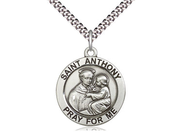 Sterling Silver St. Anthony Patron Saint Medal Necklace 1x7/8 inch with 24 inch Curb Chain by Bliss
