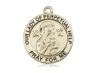 14kt Solid Gold Our Lady of Perpetual Help Medal Pendant 1x7/8 inch by Bliss Manufacturing