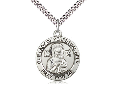 Sterling Silver Our Lady of Perpetual Help Medal Necklace 1 inch by 7/8 inch with 24 inch chain by Bliss Manufacturing