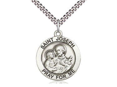 Sterling Silver St. Joseph Patron Saint Medal Necklace 1 x 7/8 inch with 24 inch chain by Bliss