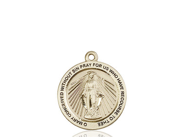 14kt Solid Gold Miraculous Medal Pendant 1x7/8 inch handcrafted in USA by Bliss Manufacturing