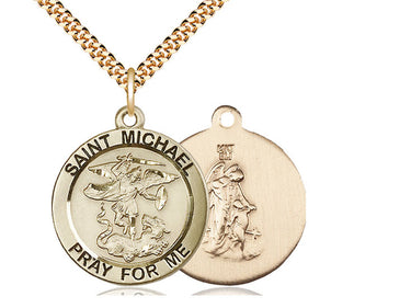 14kt Gold Filled St. Michael the Archangel medium medal necklace 1 inch by 7/8 inch with 24 inch chain by Bliss