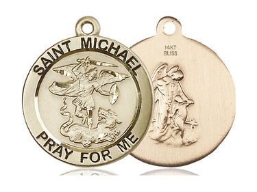 14kt solid gold St. Michael the Archangel patron saint medal pendant 1 inch by Bliss Manufacturing