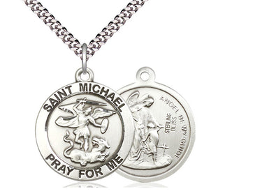 Sterling Silver St. Michael Archangel Patron Saint Medal Necklace 1x7/8 inch with 24 inch Chain by Bliss