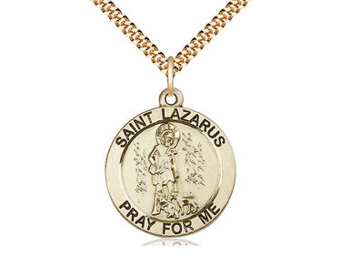 14kt Gold Filled St. Lazarus Patron Saint Medal Necklace 1 inch by 7/8 inch with 24 inch chain by Bliss