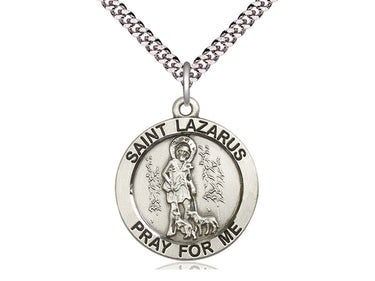 Sterling Silver St. Lazarus Patron Saint Medal Necklace 1 x 7/8 inch on 24 inch Curb Chain by Bliss