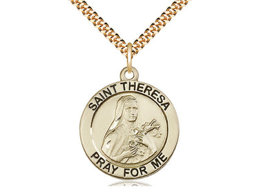 14kt gold filled St. Theresa medal necklace 1 by 7/8 inches with 24 inch chain by Bliss Manufacturing