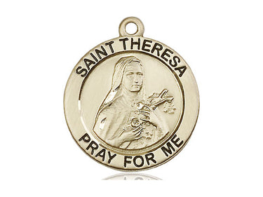 14kt solid gold St. Theresa patron saint medal pendant 1 inch x 7/8 inch handcrafted by Bliss
