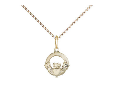 14kt Gold Filled Claddagh pendant necklace 3/8 x 3/8 inch with 18 inch chain by Bliss Manufacturing