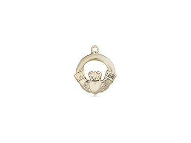 14kt solid gold Small Claddagh medal pendant 3/8 x 3/8 inches handcrafted by Bliss Manufacturing USA