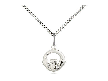 Sterling silver Small Claddagh pendant necklace 3/8 x 3/8 inches with 18 inch chain by Bliss USA