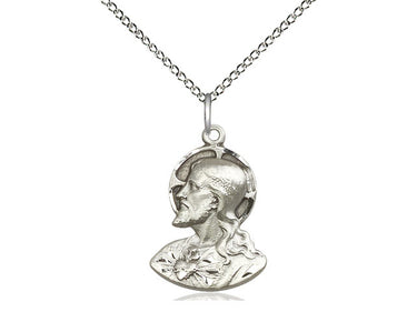 Sterling silver medium Head of Christ necklace 3/4 x 1/2 pendant on 18 inch chain handcrafted by Bliss Manufacturing USA