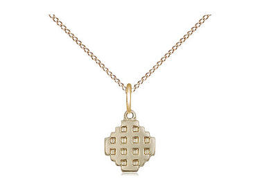 Small 14kt Gold Filled Jerusalem Cross Necklace with 3/8 x 1/4 inch pendant on 18 inch chain by Bliss