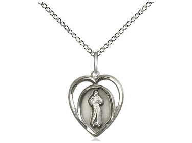 Sterling Silver Divine Mercy Medal Necklace 5/8 x 1/2 inch Small Pendant 18 Inch Chain by Bliss