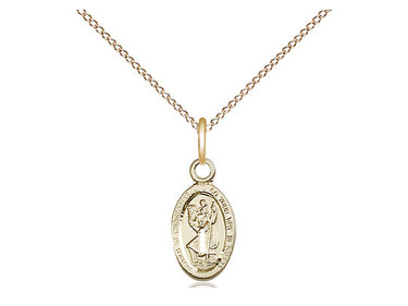 Small 14kt Gold Filled St. Christopher Patron Saint Medal Necklace 1/2 x 1/4 inches 18 inch Chain by Bliss