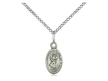 Sterling Silver Small St. Christopher Patron Saint Medal Necklace 1/2 x 1/4 inch on 18 inch Chain by Bliss