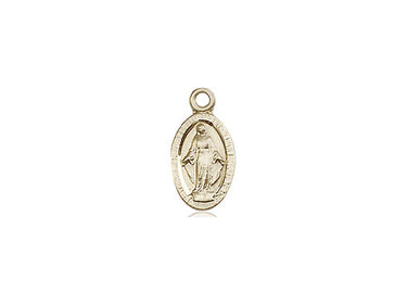 14kt solid gold Small Miraculous Medal pendant 1/2 x 1/4 inch handcrafted by Bliss Manufacturing USA