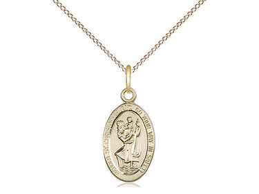14kt Gold Filled Small St. Christopher Patron Saint Medal Necklace 5/8 x 3/8 inch on 18 inch Chain by Bliss