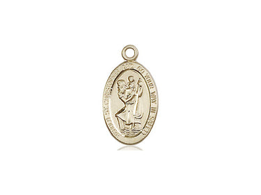 Small 14kt solid gold St. Christopher patron saint medal pendant 5/8 x 3/8 inch handcrafted by Bliss