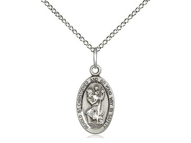 Sterling silver St. Christopher patron saint medal necklace, 5/8 inch pendant with 18 inch chain, handmade by Bliss Manufacturing USA