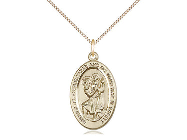 Medium 14kt gold filled St. Christopher patron saint medal necklace 7/8 x 1/2 inch 18 inch chain Bliss