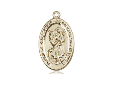 14kt solid gold medium St. Christopher patron saint medal pendant 7/8 x 1/2 inch handmade by Bliss