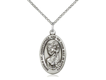 Sterling Silver St Christopher Patron Saint Medal Necklace 7/8 x 1/2 inch with 18 inch Chain by Bliss