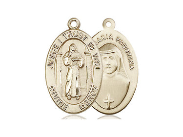 14kt solid gold Divine Mercy medal pendant, 7/8 inch by 1/2 inch, handcrafted by Bliss Manufacturing USA