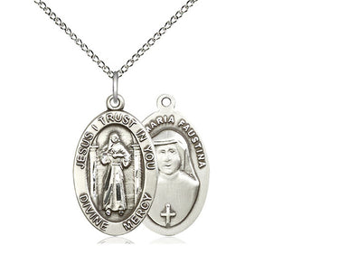 Sterling Silver Divine Mercy pendant necklace with 7/8 inch medal on 18 inch chain, handcrafted in USA by Bliss Manufacturing