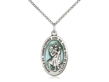 Sterling Silver Engraved St Christopher Patron Saint Medal Necklace 7/8 x 1/2 inch 18 inch Chain Bliss