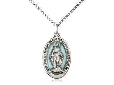 Medium Sterling Silver Miraculous Medal Necklace 7/8 x 1/2 inches with 18 inch chain by Bliss