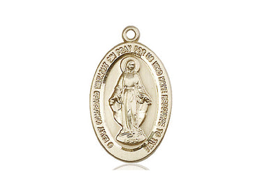 14kt solid gold medium Miraculous Medal pendant 7/8 x 1/2 inch handcrafted by Bliss Manufacturing USA