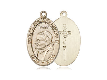 14kt Solid Gold St. John Paul II Patron Saint Medal Pendant 7/8 x 1/2 inch by Bliss Manufacturing