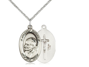 Sterling Silver St. John Paul II Patron Saint Medal Necklace 7/8 x 1/2 inch 18 inch chain Bliss USA