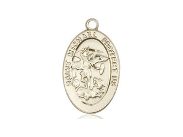 14kt Solid Gold St. Michael the Archangel medal pendant 7/8x1/2 inch handcrafted by Bliss Manufacturing