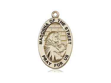 14kt Solid Gold Madonna of the Street Medal Pendant 7/8 inch by 1/2 inch Handcrafted by Bliss