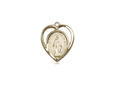 14kt Solid Gold Small Miraculous Medal Pendant 1/2 inch by Bliss Manufacturing