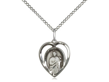 Sterling Silver Small St. Jude Patron Saint Medal Necklace 5/8 inch by 1/2 inch on 18 inch chain by Bliss