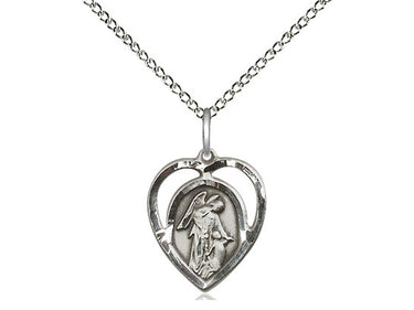 Sterling Silver Small Guardian Angel Necklace 5/8x1/2 pendant on 18 inch curb chain by Bliss