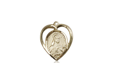 14kt Solid Gold Small St. Theresa Patron Saint Medal Pendant 5/8 x 1/2 inch Handcrafted by Bliss